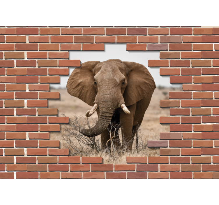 Murais de Parede 3D 3d parede quebrada com elefante - TenStickers