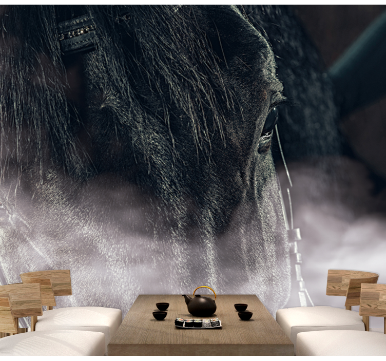 Cavalo preto do fotomural de nevoeiro - TenStickers