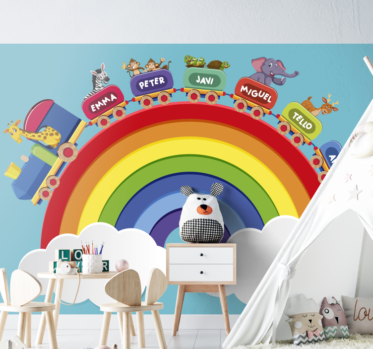 fotomural decorativo para quarto infanitl de trem arco-íris perso - TenStickers