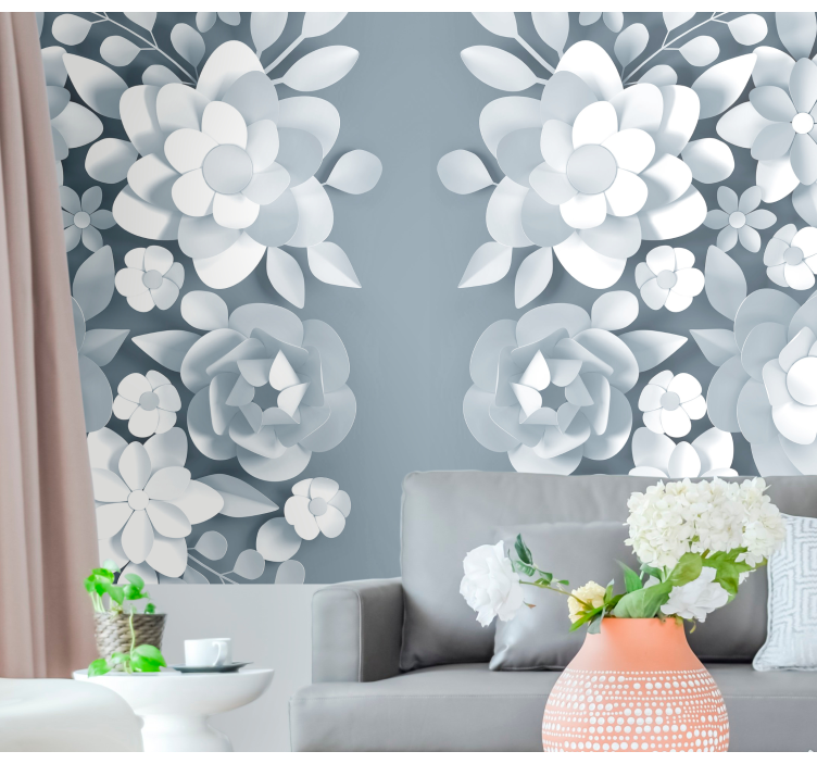 Murais de Parede 3D Fundo cinza com flores - TenStickers