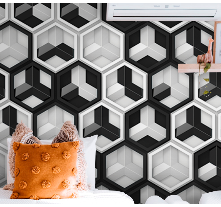 Murais de Parede 3D Geometria 3d preto e branco - TenStickers