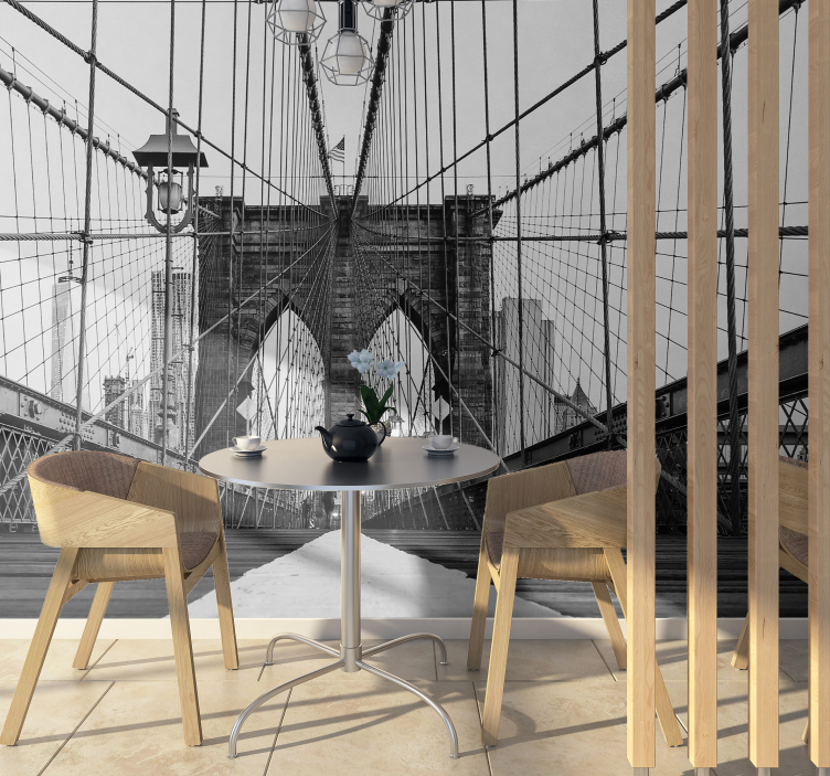 Murais de Parede 3D Ponte do brooklyn preto e branco - TenStickers
