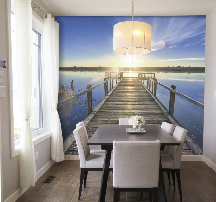 Murais de Parede 3D Vista do pôr do sol da ponte da doca de madei - TenStickers