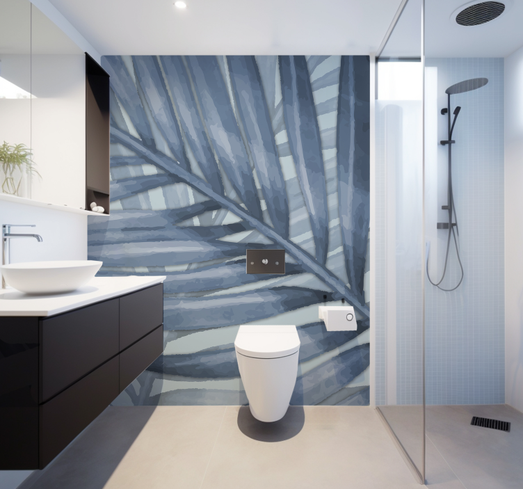 Fotomurais adesivos para casa de banho folha tropical azul - TenStickers