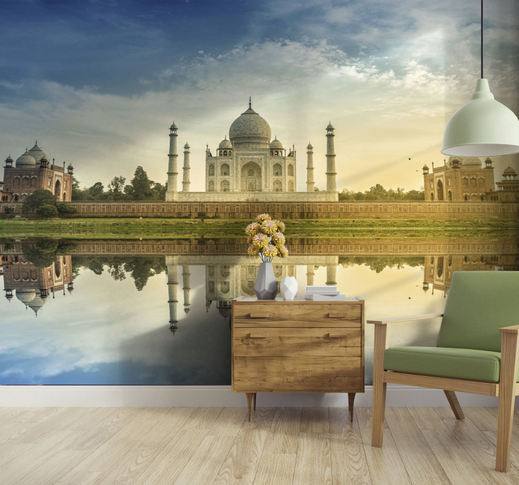 Fotomurais cidades e países imagem espelhada do taj mahal - TenStickers