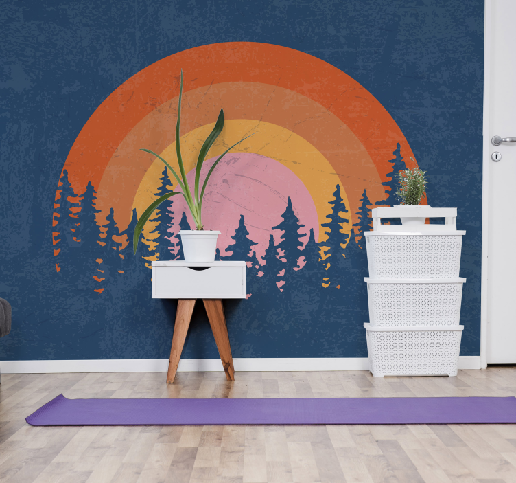 Mural de parede vintage arco-íris floresta retrô - TenStickers