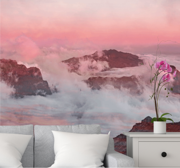 Fotomurais de paisagens nuvens rosadas montanhosas - TenStickers