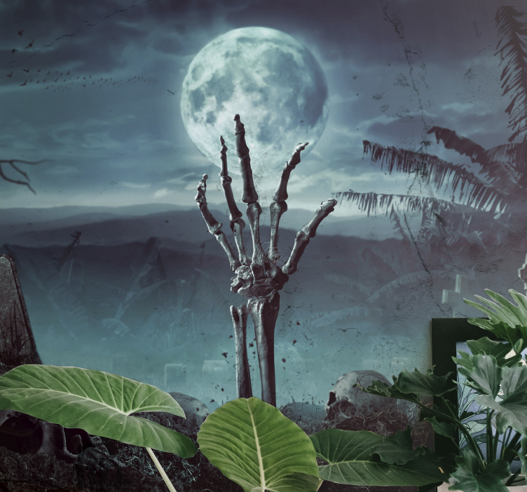 Murais de Parede Lua cheia no cemitério de halloween - TenStickers