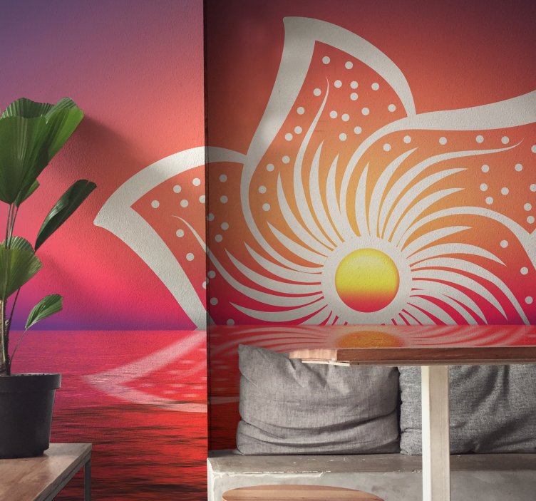 Mural de parede sala de jantar design hibisco ao amanhecer - TenStickers