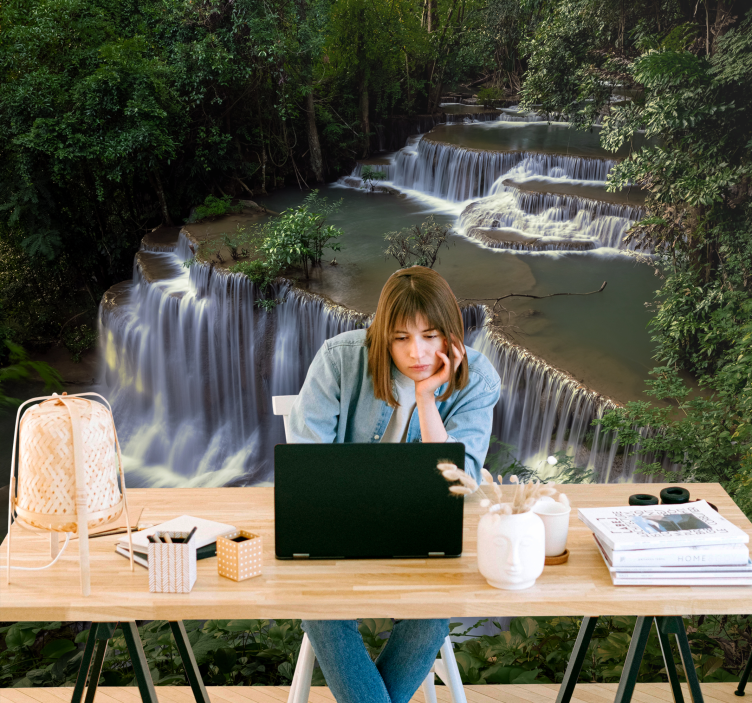 Fotomurais de paisagens Cachoeira de pedra na selva - TenStickers