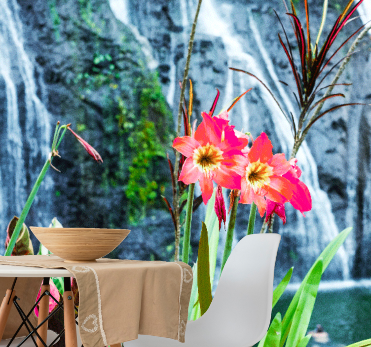 Fotomurais de paisagens Cachoeira flor rosa - TenStickers