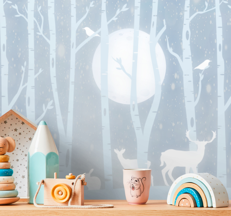 Fotomurais de paisagens Floresta artística com veados brancos - TenStickers