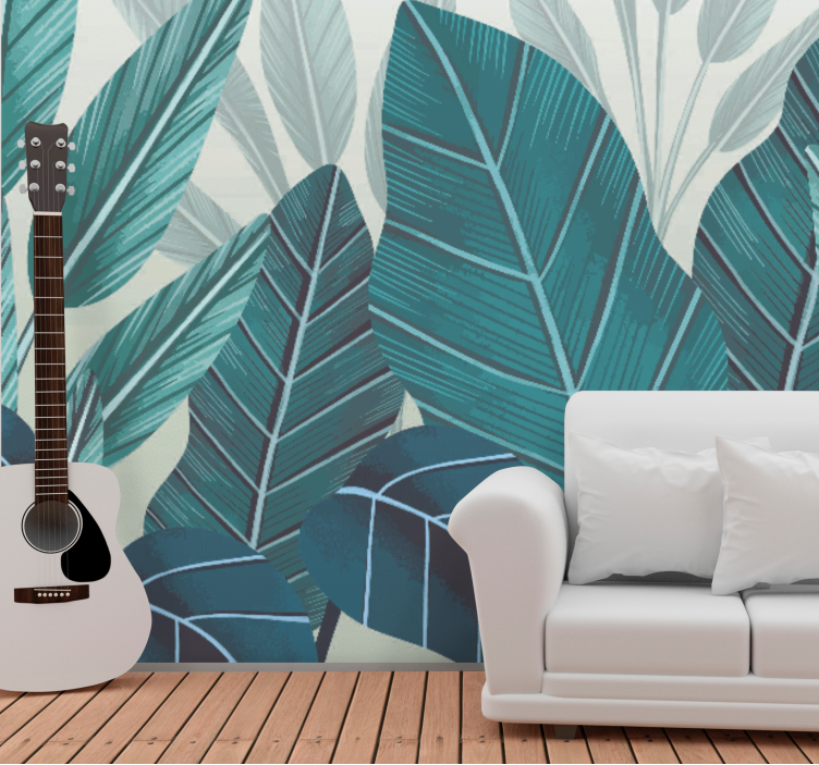 Fotomurais de paisagens Folhas tropicais em aquarela 3d - TenStickers