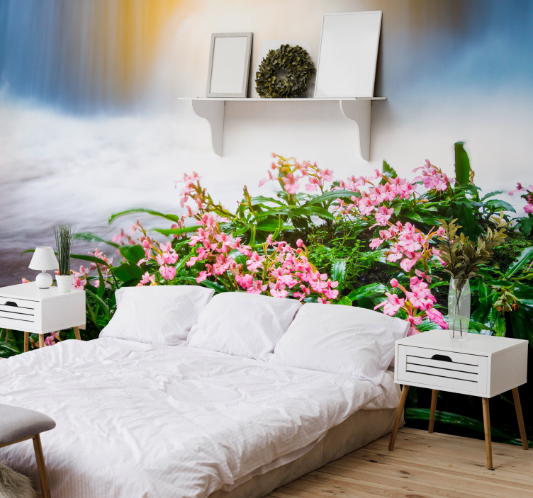 Fotomurais flores Cachoeira com flores rosa - TenStickers