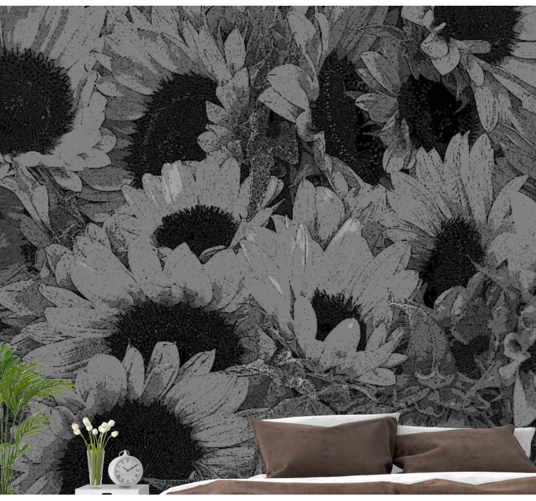 Fotomurais flores Girassol preto e branco - TenStickers