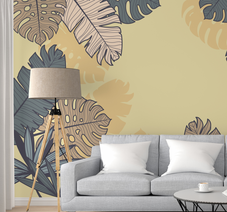 Fotomurais flores Monstera amarelo pastel - TenStickers