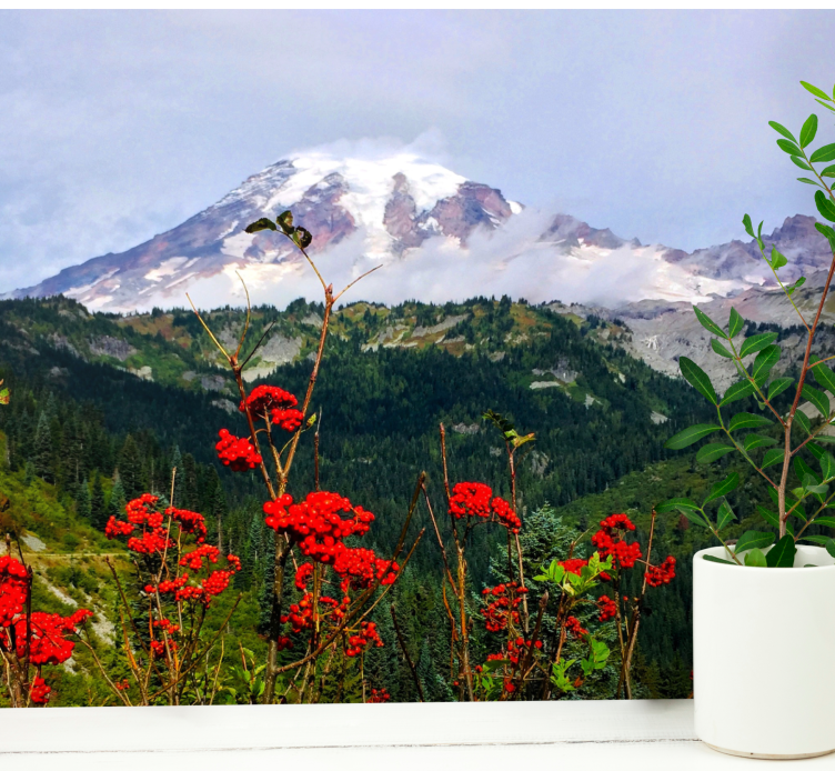 Fotomurais flores Montanha e flores vermelhas - TenStickers