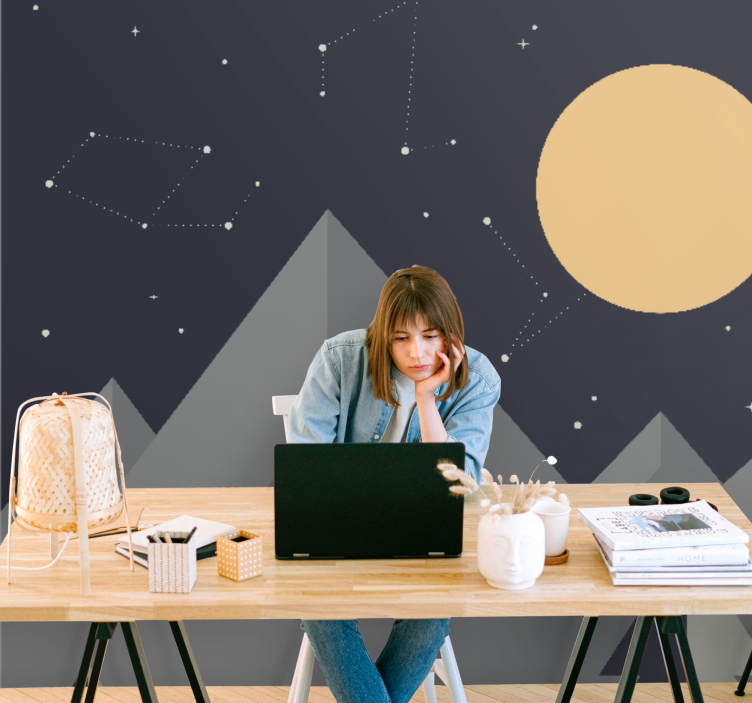 Fotomurais modernos Montanhas geométricas e sol - TenStickers