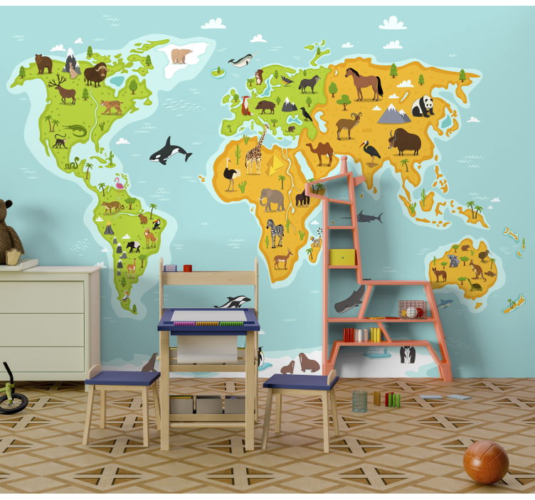Mural de parede decorativo mapa do mundo animal - TenStickers