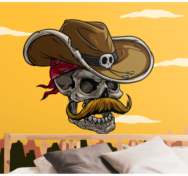 fotomural de parede de fantasia de cowboy de caveira - TenStickers