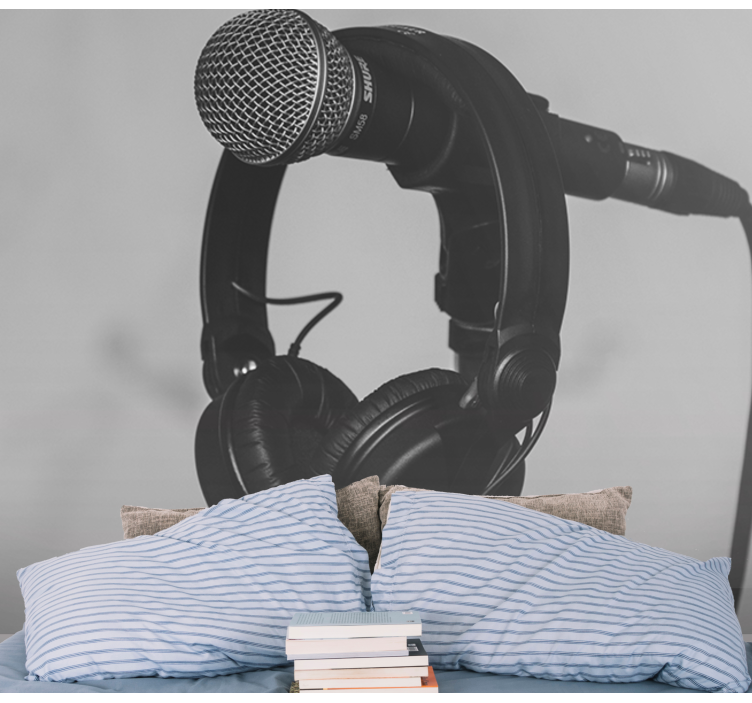 Microfone e fones de ouvido vintage fotomural de parede - TenStickers