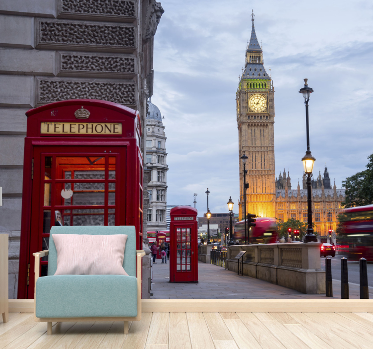 Fotomurais cidades e países Cabine telefônica da cidade - TenStickers