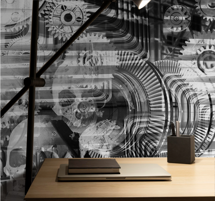 Mural de parede abstrato com padrões de crânios mecânicos - TenStickers