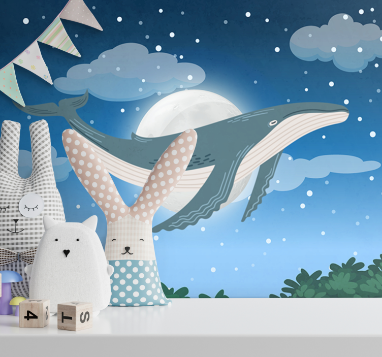 Mural de parede animais baleia sob a luz da lua - TenStickers