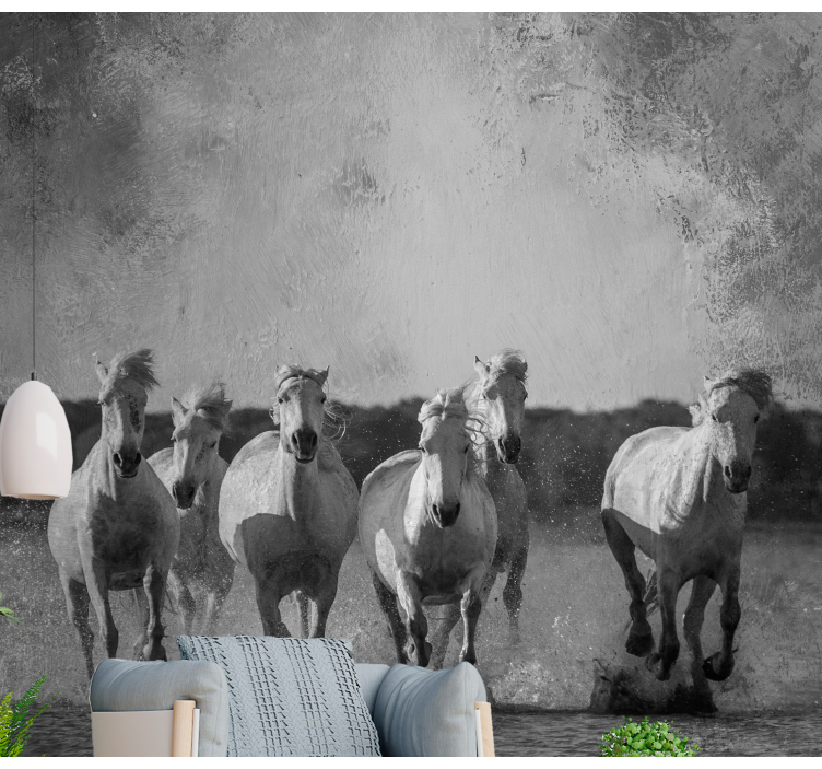 Mural de parede animais cavalos brancos correndo - TenStickers