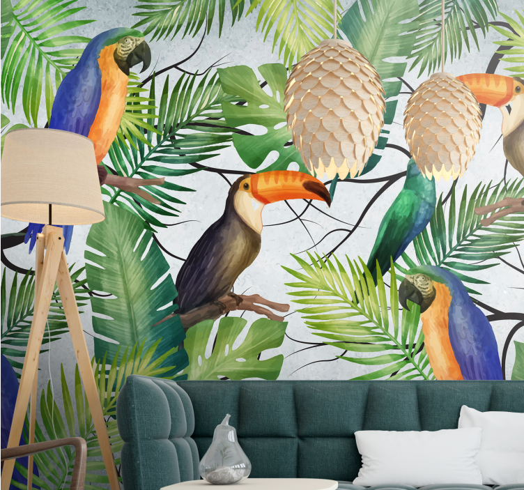 Mural de parede animais tema aves tropicais - TenStickers