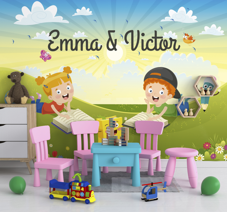 Mural de parede infantil crianças com livros - TenStickers