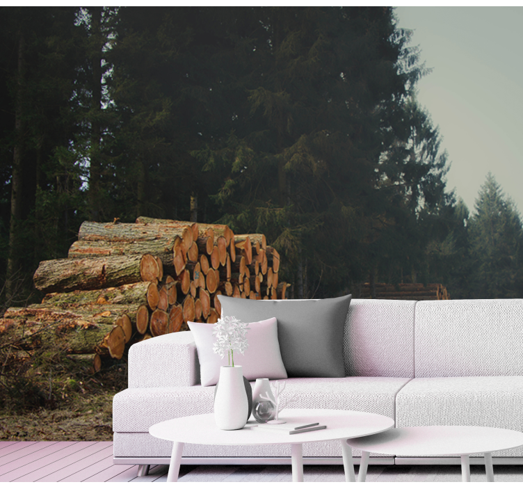 Mural de parede bosques pilhas de madeira na floresta - TenStickers
