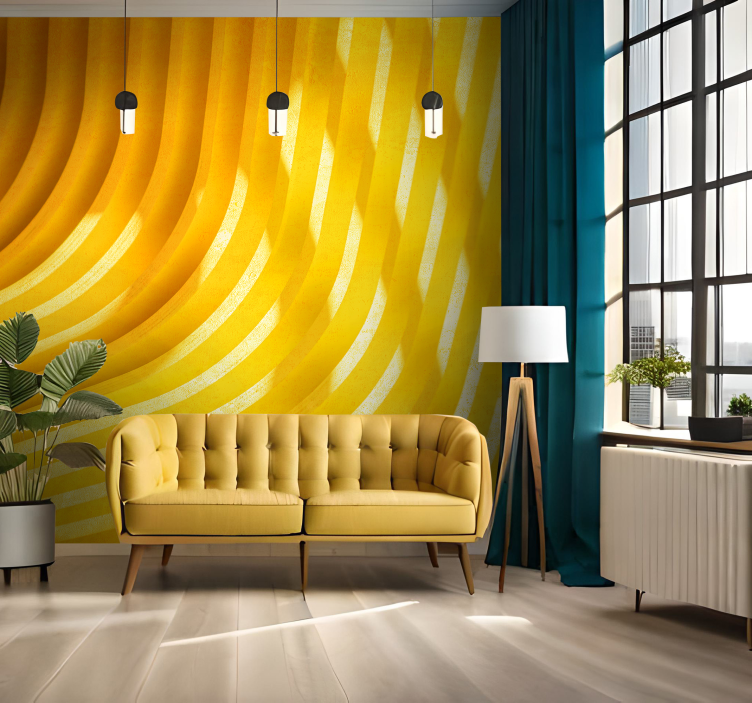 Mural de parede amarelo ondas tridimensionais - TenStickers