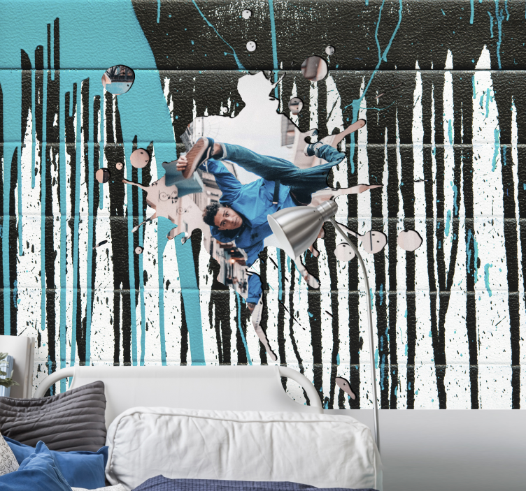 Mural de parede de arte urbana ação dinâmica de skateboarder - TenStickers