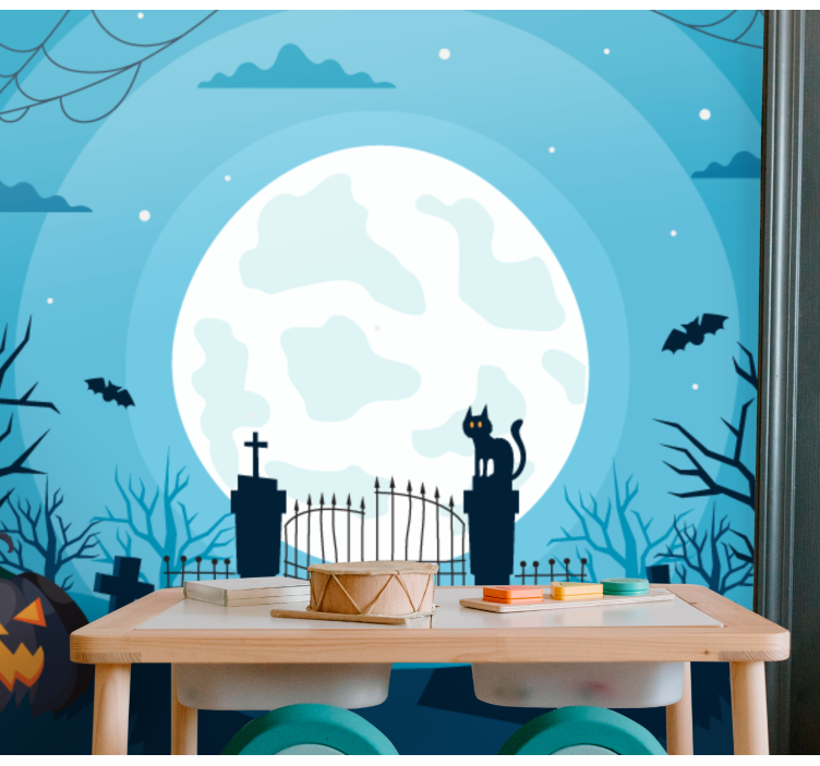 Mural de parede halloween cena de cemitério mal-assombrado - TenStickers