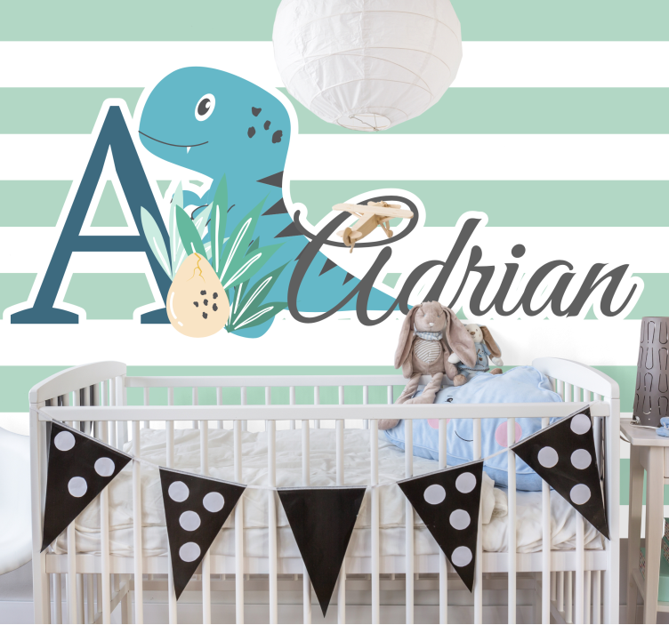 Mural de parede infantil t-rex com inicial e nome - TenStickers