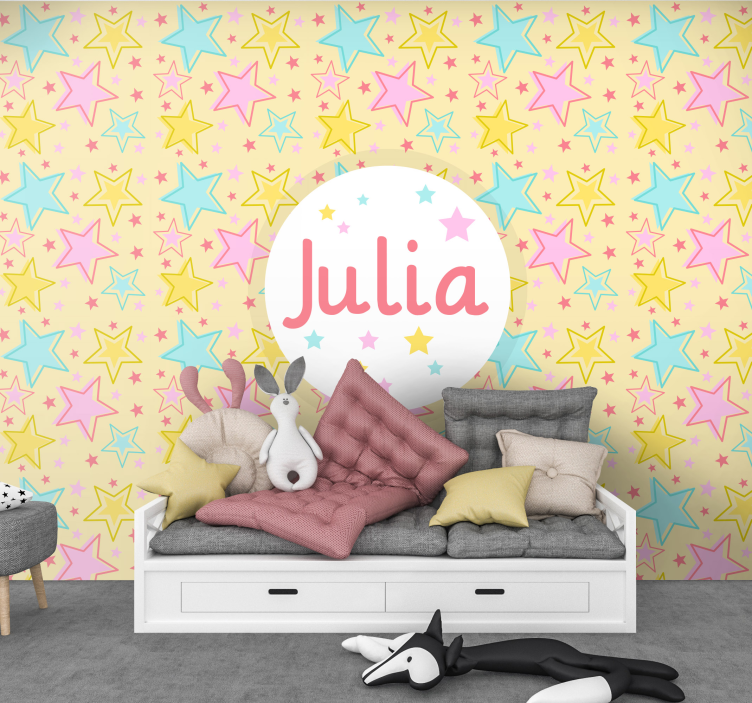 Mural de parede infantil design estrelado personalizado - TenStickers