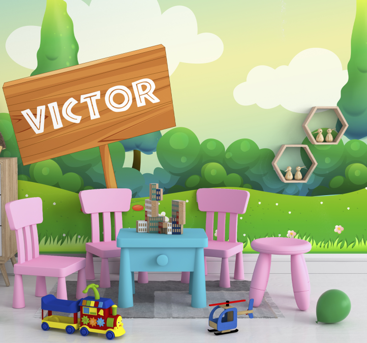 Mural de parede infantil paisagem verde lúdica - TenStickers