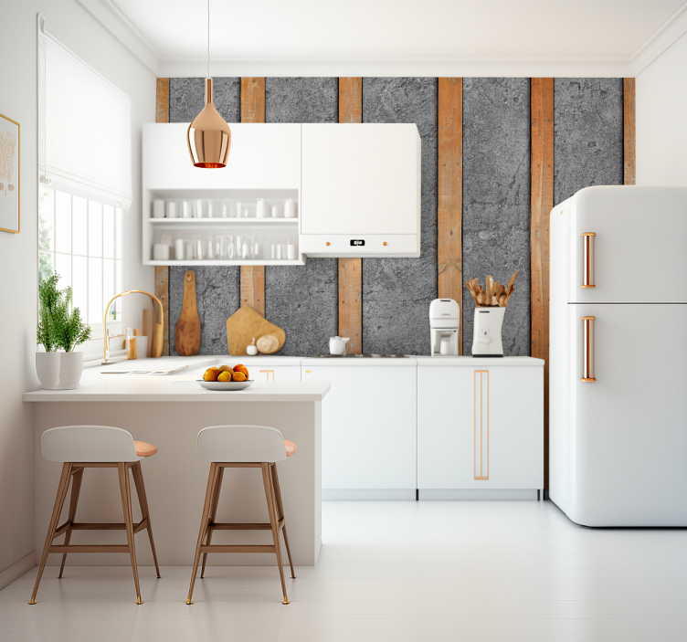 Mural de parede de madeira tábuas de madeira em concreto - TenStickers