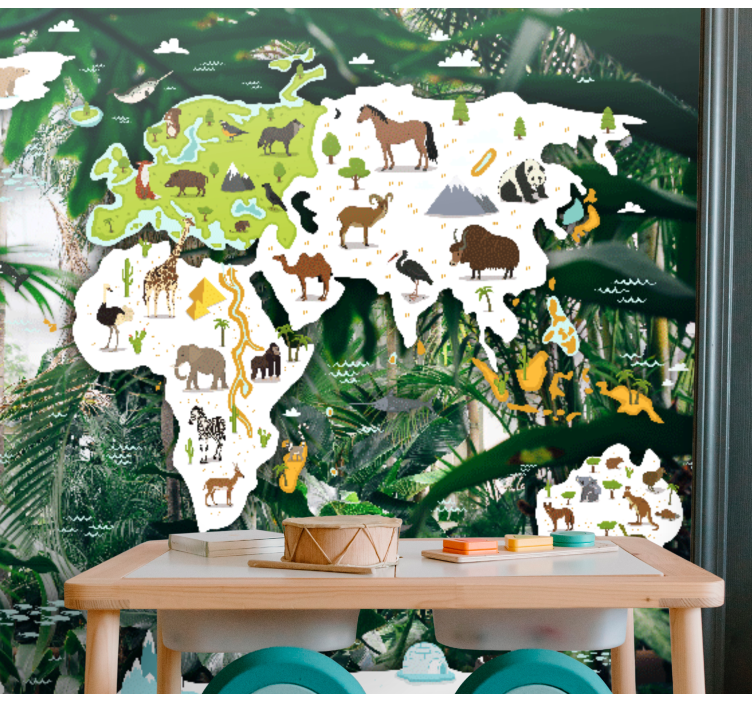 Mural de parede mapa mundial mapa mundial dos animais - TenStickers