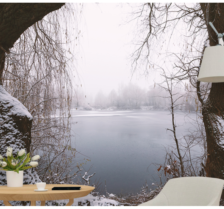 Mural de parede montanha vista do lago congelado - TenStickers