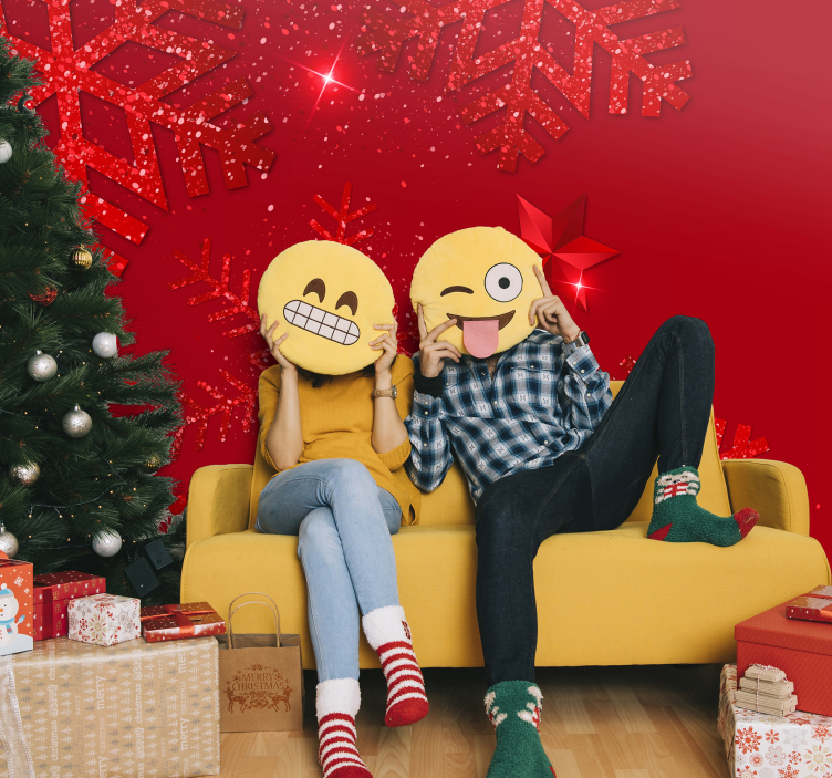 Mural de parede Natal rostos emoji felizes - TenStickers