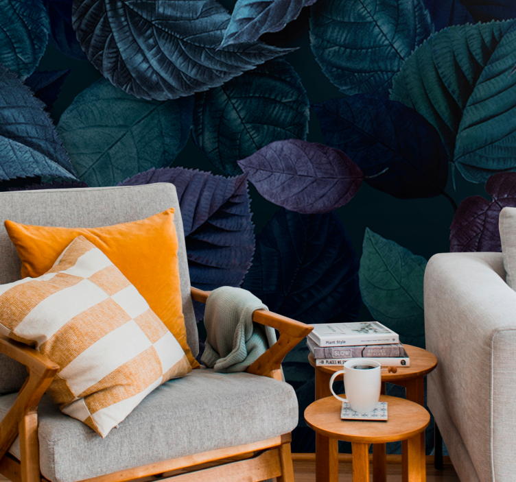 Mural de parede natureza com padrões de folhas suaves - TenStickers