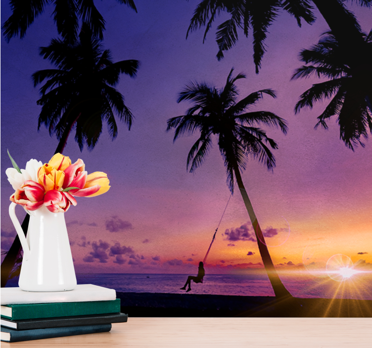 Mural de parede natureza palmeira ao pôr do sol - TenStickers