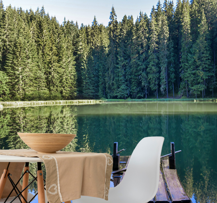 Mural de parede natureza reflexo sereno da floresta - TenStickers