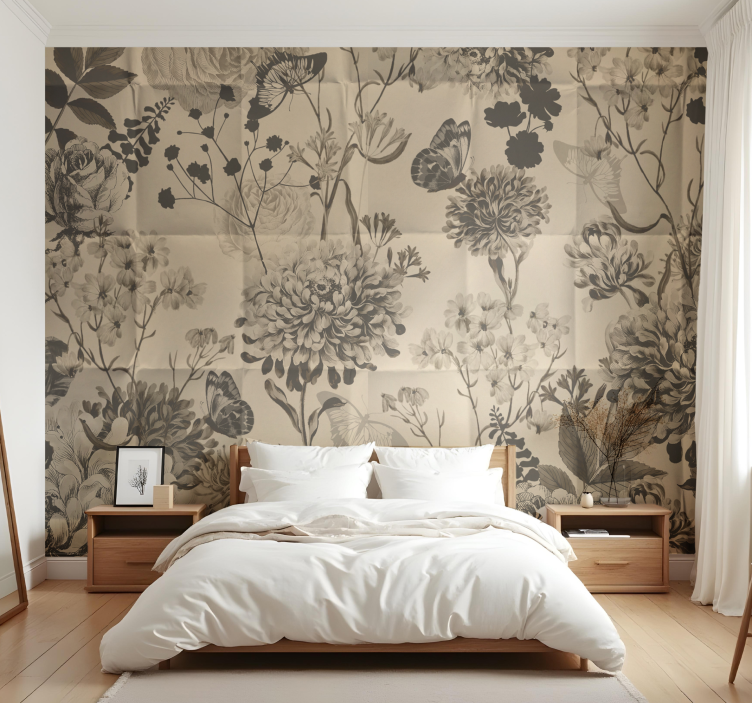 Mural de parede para quarto de casal design floral bege - TenStickers