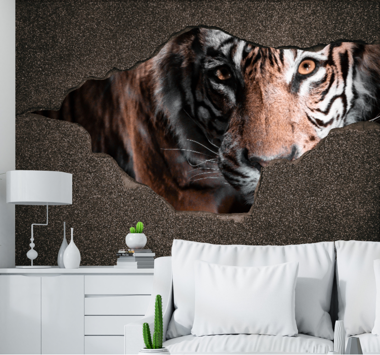 Tigre 3d em fotomural de parede - TenStickers