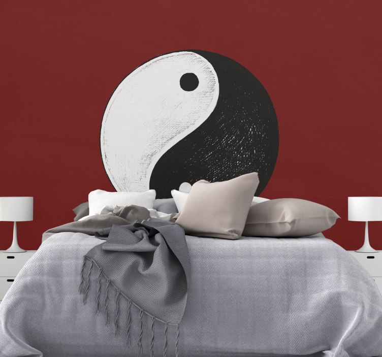 Yin yang com fundo vermelho zen fotomural de parede - TenStickers