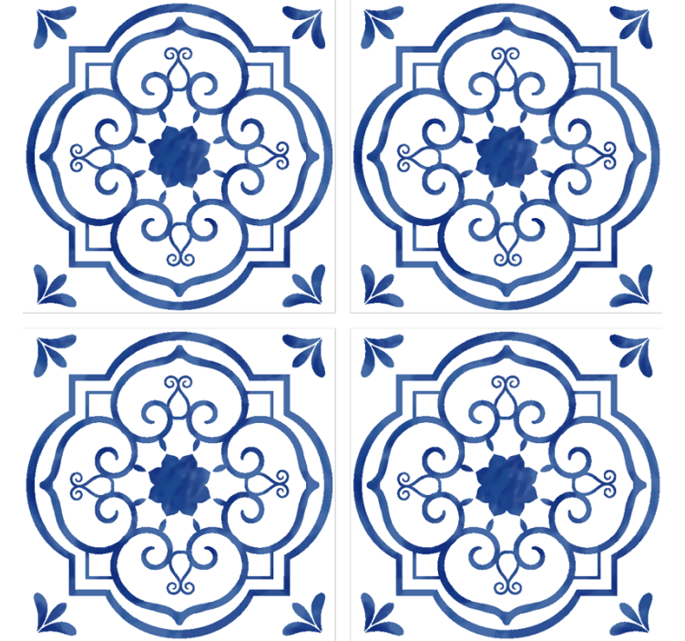 Base para copos de azulejos floral azul e branco - TenStickers