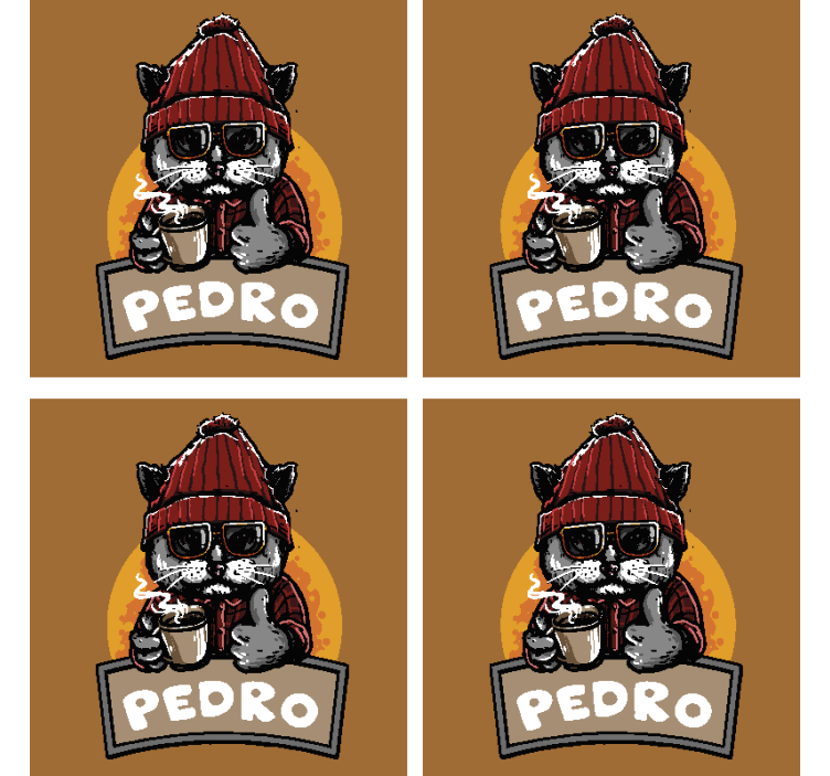 Bases para copos vintage Gato retrô com nome - TenStickers